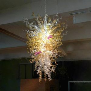 Art Deco Pendelleuchte Kette Kronleuchter 24 um 40 cm 100% handgeblasene Murano-Glas-Kronleuchter Home Store Coffee Shop LED-Lampen Leichte Vorrichtungen