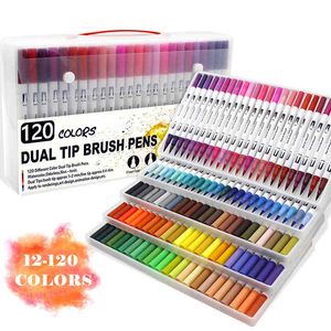 12 彩色ブラシペンマーカーセット書道デュアルチップ蛍光ペン絵画アートサプライ品のためのマーカースケッチマーカー