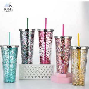 20 colori! Bicchiere in plastica glitter da 24 once con coperchio e cannuccia Bicchiere isolato a doppia parete Bicchiere da viaggio Bicchiere da viaggio Bicchiere da acqua Bicchiere riutilizzabile Stock WY9