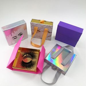 25mm False Eyelash Packaging Box Empty Custom Lash Boxes Glitter Holographic Handbag for Lashes