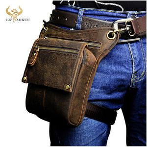 Crazy Horse Leather Waist Bags Men Multifunction Design Small Messenger Fashion Travel Belt Waist Pack Drop Leg Pouch Male