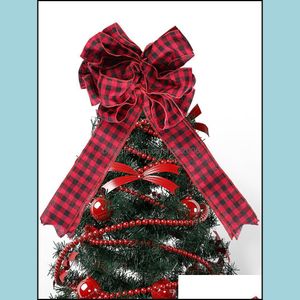 Christmas Decorations Festive & Party Supplies Home Garden Tree Topper Decoration Red And Black Buffalo Plaid Toppers Bow Indoor Outdoor Han