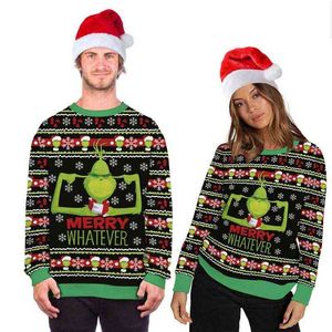 Ugly Boże Narodzenie Sweter Unisex 2021 Śmieszne Deer Santa Claus Xmas Bluza Topy Mężczyźni Kobiety Xmas Pot Shirt Prezent Para Hurtownie Y1118