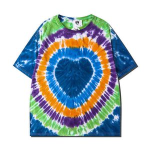 2021 Summer New Oversize Style T-shirt Men 100% Cotton Love Design Tie-Dye Print Vintage Tops Plus Size Tshirt Brand Clothing G1217