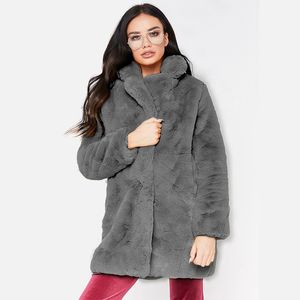 Solidne Faux Fur Coats Turn Down Collar Długie Rękaw Kobiecy Płaszcze Płaszcze Jesień Zima Casual Loose Moda Damskie Topy 210518