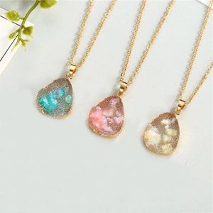 Waterdrop Druzy Resin Quartz Gold Link Necklace Drusy Stone Pendant Droppkedja Halsband Smycken För Kvinnor Tjej