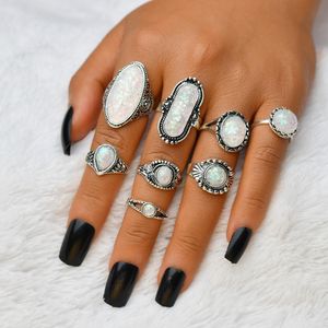 BOHO Big Opal Stone Midi Rings Set per le donne Design Retro Vintage Finger Knuckle Ring Set Jewelry