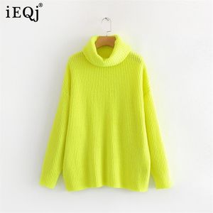 [IEQJ] Spring Autumn Pattern Turtleneck Collar Manica Lunga Solid Maglia PULLOVERS PULLOVERS Casual Maglione Donne 19C-A117 210805