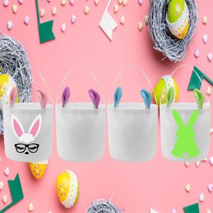 Orelhas personalizadas do coelho de pelúcia Saco de Easter Festivo Sublimação Em Branco Eas Ovos Bucket Poliéster Coelho Doces Brinquedo Tote Para Crianças 4 Cores