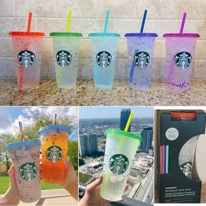 PCS Reusable Starbucks Tumbler Color Changing Cold Cups Starbucks Cup Plastic Tumbler with straw Plastic Cup ml oz Summer Colle