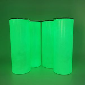 20 oz / 600 ml Aydınlık Sıska Tumbler Çift Duvar Paslanmaz Çelik 20 OZ Beyaz Boş Şarap Düz Glow Karanlık Süblimasyon Tumblers