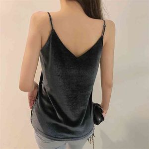 Wwenn Sexy BoobチューブトップBustier BriefベストTシャツTeeファッションスパゲッティストラップタンクベルベットショートクロップ210507