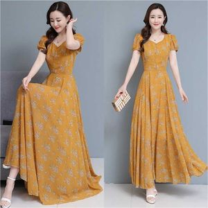 summer Sexy Women Boho Maxi Dress Flower Printed Chiffon Long Plus Size 210531