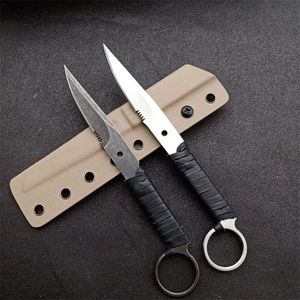 Yüksek Kalite Açık Survival Düz Taktik Bıçak 440C Siyah Taş Yıkama / Saten Blade Tam Tang Deri Kılıf Kolu Sabit Bıçakları Bıçaklar Kydex ile