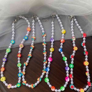DIEZI Elegant Korean Imitation Pearl For Women Sweet Cute Girls Fruit Heart Pendant Choker Necklace 2021 Jewelry