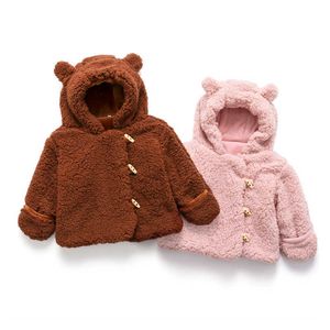 2020 Inverno Inverno Inverno Quente Criança Bebê Meninas Casaco Bear Orelhas Bonito Jaqueta Bebé Bebê Botão Botão Crianças Jaqueta Crianças H0909