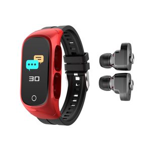 Smart Watch med trådlösa hörlurar hjärtfrekvens Blodtest TWS Bluetooth 5.0 Headset Ring IP67 Sport Smartwatch Clock Android Smart Fitness Bands Armband Armband