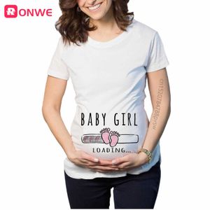 Девочка загрузка женщин беременная напечатанная футболка мама с коротким рукавом беременность анонс беременности TEE смешные одежда X0628
