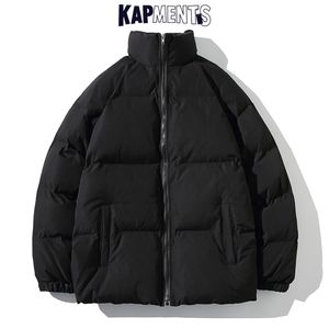 Kapments Men Harajuku Solid Varm Puffer Jacka Parka Mens Japanska Streetwear Vinterjacka Man Koreansk Fashion Bubble Coat 211206