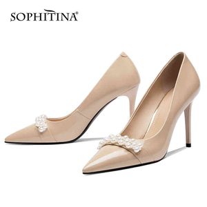 Sophitina Plus Storlek Kvinnors Pumpar Beaded Decoration European American Shoes Pekade Toe Super High Heel Wedding Lady Shoes AO286 210513