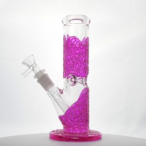 Linee dipinte a mano 3D Narghilè Bong in vetro Bong diffuso Downstem Pipa ad acqua Dab Rig Dritto Perc Glow In The Dark 9mm Giunto femmina con ciotola