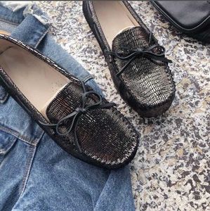 Women's Fashion Casual Shoe High Quality Lizard Skin Pattern Leather Flats Loafer Shoes Grey 7 Colour