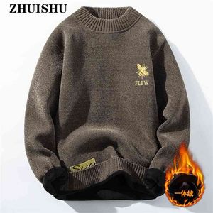 Mens Sweater Jacket Letter Bordado Bordado Pure Color Sweastcoat Manga Longa Engrossar Pulôver Roupas Casuais Masculino Knitwear 210918