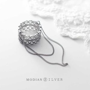 Moda Hollow Out Lace Twist Łańcuch Pierścienie Pierścienie Dla Kobiet 925 Sterling Silver Otwarty Regulowany Palcowa Biżuteria 210707