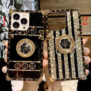 Luxury Square Bling Golden phantom Flower Ring fibbia supporto cassa del telefono per iPhone 12 11 Pro X XR XS Max 7 8 Plus cover morbida