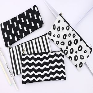 Partihandel Svart Striped Pencil Bag Pocket Kosmetiska Pennor Pennor Väska Hållare Förvaringsväska Pennor Väskor Kontorskolan leverantör