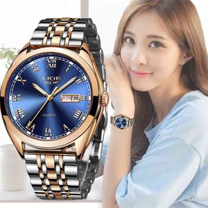Lige Rose Gold Women Watch Business Quartz Watch Watch Ladies Top Marka Luksusowe Kobiet Wrist Watch Girl Clock Relogio Feminin 210720
