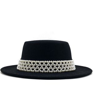 Simples homens mulheres amplo brim de lã quente sentido jazz fedora chapéus retro cor sólida cor panamama chapéu trilby festa formal chapéu 56-58cm A2