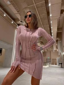 Casual Dresses Women nära passande lapptäckklänning Solid färg Rund krage långärmad svart/ beige/ kaffe/ rosa 2021 stil hög kvalitet