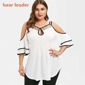 Bear Leader Summer Women T-shirts Fashion Maternity Eleganta toppar Kläder Sequins Ruffles Sleeve Clothings Plus Storlekar 210708