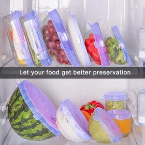 Mutfak Depolama Organizasyonu 6 PCS Gıda Silikon Kapak Taze Tutucu Tencere Kasesi Pot Mikrodalga Yeniden Kullanılabilir Streç Kapaklar Ev Malzemeleri
