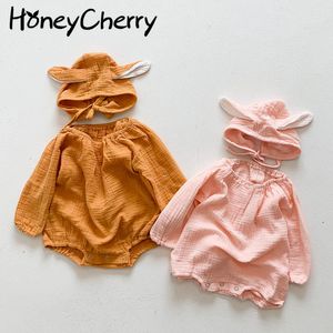 Baby Bodysuits Coveralls Милая девушка сплошной цвет с длинным рукавом, рожденная одежда 210515