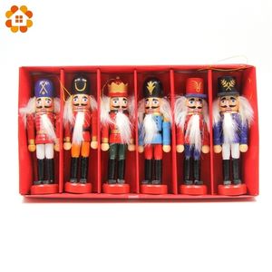 1SET 12cm Wooden Nutcracker Puppet Zakka Creative Desktop Decoration Christmas Ornaments Drawing Walnuts Soldiers Band Dolls 211104