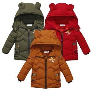 Children's Coat Jacket Winter Boy Girl Fala Wzór Cute Cartoon Ear Ciepłe Jedwabne Bawełniane Kapturem 211203