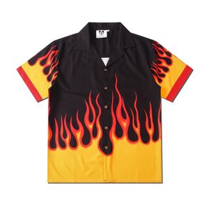 Мужская одежда мода старинные пламя печати Maglia рубашки с коротким рукавом летний повседневный гавайский пляж викинговая рубашка 210721