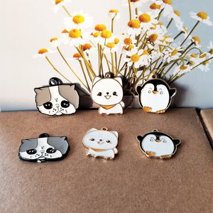 10 pcs animais fofos esmalte encantos flutuando ouro cor filhote de cachorro pingentes de liga de pingentes se encaixar brincos bracelet diy acessórios de jóias