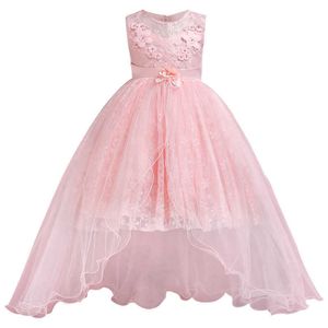 Girl Dress Applique Lace Princess Puffy Tail Prom Födelsedagsfest Bröllop Barnkläder Q0716