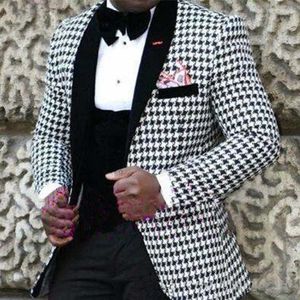 Houndstooth casamento smoking para noivo magro fit homens negros ternos xaile lapel somking blazer macho traje masculino 2021 x0909