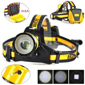 Boruit B16 XM-L2 LEDズーム可能なヘッドランプ4ヘッドライトモードSOSローホイッスルLINTERNA FRONTAL HEAD LAMP OUTDOOR CAMPING HEADLAMP