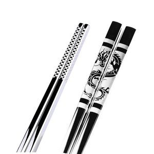 Chopsticks 4Pairs Stainless Steel Anti Skid Dragon Sushi Metal Iron Przenośny Chiński Zdrowy kij