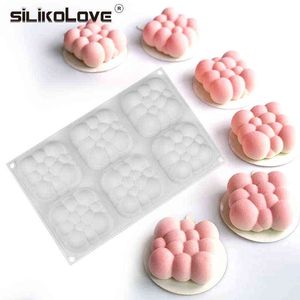 SILIKOLOVE 3D-Wolken-Kuchenform, Silikon-Mousse-Formen, quadratische Blasenformen zum Backen, 6 Mulden, 211110