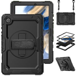 Capas de Armadura Tough Strap Hand Strap Strap 360 Rotatable Kickstand Capa protetora para Samsung Galaxy tab A8 10,5 polegadas 2022 (SM-X200 / X205 / X207) Protetor de tela embutida