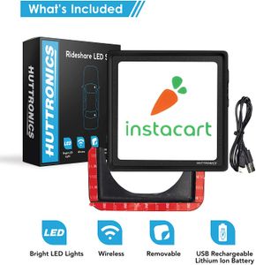 Instacart Light Sign Bright LED Amp for Door Dashers Removable Rechargeable Food Delivery Service with Mounting Cradle and 12Hour Wireless Operation