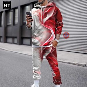 Dorywczo Druk 3D Sportowy Garnitur Mężczyźni 2 Sztuka Bluzy Spodnie dresowe Dres Mężczyźni Zestawy Krótki Rękaw Summer Casual Długim Rękawem Męskie Zestawy 211109