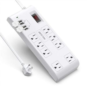 米国ストックBESTEK Outlet Plug Surge Protector Power Strip USBポート V A フィートの頑丈な延長コードA012561