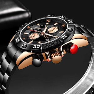 Orologi da uomo Top Brand Luxury LIGE Fashion Black Classic Orologio da uomo Quadrante grande All Stell Orologio da uomo Cronografo sportivo impermeabile 210527